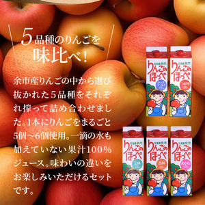 りんごの産地 北海道産 りんごジュース アップルジュース りんごのほっぺ バラエティセット 5種 1L×各1本 計5本 果汁100％ つがる あかね 王林 レッドゴールド 昂林 お取り寄せ 贈り物 ギ