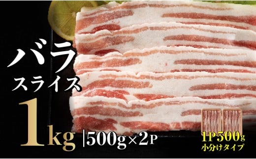 B577 長崎県産 豚肉 バラスライス 計1kg (500g×2) 小分け 冷凍 豚肉 しゃぶしゃぶ すき焼き ぶたにく 国産豚