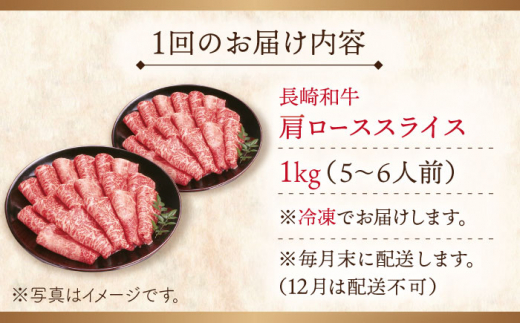 【全12回定期便】長崎和牛 肩ローススライス 総計12.0kg （約1.0kg/回）【ながさき西海農業協同組合】 [QAK041] 牛肉 霜降り ロース しゃぶしゃぶ すき焼き 71万円 710000