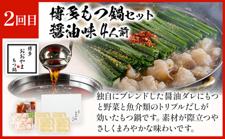 【隔月定期便 年3回発送】「おおやま」もつ鍋 味わい定期便 モツ鍋 鍋 みそ味 しょうゆ味 2人前 3人前 4人前 2種セット 国産牛 小腸 牛ホルモン 牛モツ モツ 冷凍 セット 博多 博多もつ鍋