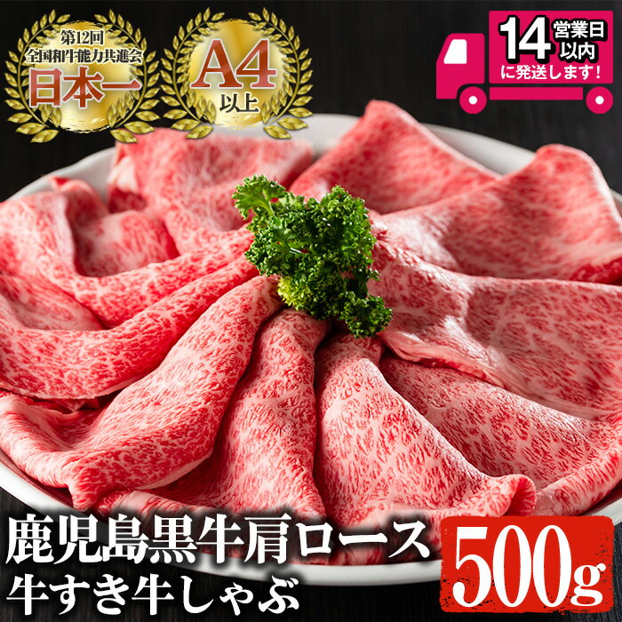 【ふるさと納税】＜14営業日以内発送！＞鹿児島黒牛 A4以上 肩ロース牛すき牛しゃぶ(計500g) 国産 鹿児島県産 黒毛和牛 和牛 牛肉 A4 肩ロース すき焼き しゃぶしゃぶ 牛すき 牛しゃぶ【佐多精肉店】