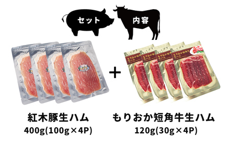 肉専門レストラン「パイオニアファーム」もりおか短角牛生ハム120gと紅木豚生ハム400g 生ハムセット 和牛 短角牛 国産 牛肉 豚肉 盛岡市産 贈り物 おつまみ サラダ パーティ 家飲み お土産 手