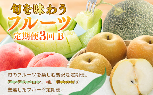 【フルーツ 定期便 3回B】2026年発送分 アンデスメロン・桃・梨 3回配送 旬 フルーツ 定期便 数量限定 メロン 球磨の桃 豊永の梨 果物 名産 熊本 多良木町 092-0508