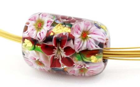 【 南部花とんぼ玉 】 ネックレス （ 赤花×白花 ） ／ とんぼ玉 アクセサリー ネックレス 一つだけ オンリーワン 蜻蛉玉 ガラス細工 工芸品 和装 プレゼント ギフト 贈り物 誕生日 和服 かわいい 可愛い おしゃれ ファッション雑貨 キレイ きれい 綺麗 女性 彼女
