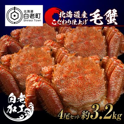 ふるさと納税 白老町 毛蟹 ボイル済み 冷凍 4尾セット 約3.2kg BM035