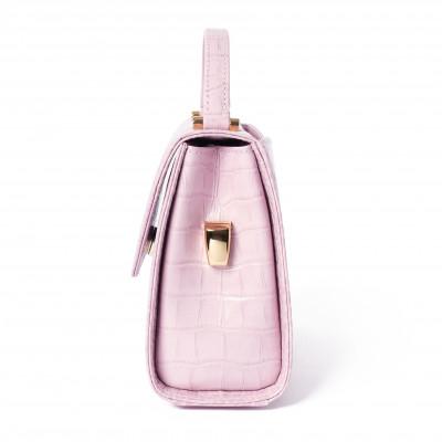 ふるさと納税 御代田町 【濱野皮革工藝のバッグ】プティ・フォルムクロコUNO(ピンク×ゴールド) |  | 01