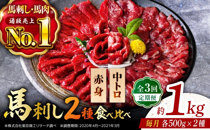 
                  【3回定期便】赤身 & 霜降りの「2種食べ比べセット 」 馬刺し 赤身 約50g×10パック 中トロ 約50g×10パック 国産 馬刺し赤身 国内肥育 霜降り中トロ 約1キロ たっぷり 熊本 ばさし バサシ 冷凍 パック 小分け 【株式会社 利他フーズ】[ZBK022]
                