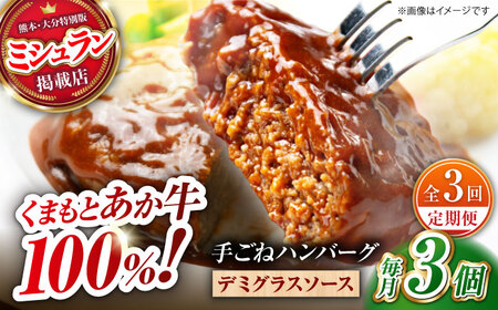 【全3回定期便】　【数量限定】くまもとあか牛100%手ごねハンバーグ　デミグラスソース煮込み（約300ｇ×３個　デミグラスソース込み）　【有限会社スイートサプライなかぞの】[ZBV100]