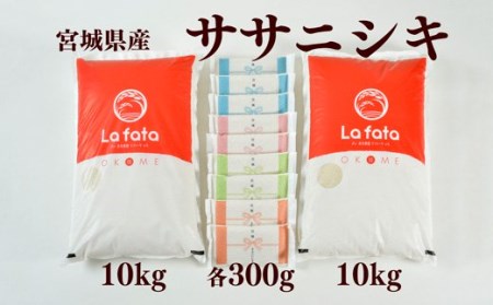 B80943 《令和6年産》 心込めて育てた美食農園ラ・ファータ自慢のササニシキ20kg＆真空パックササニシキ18合