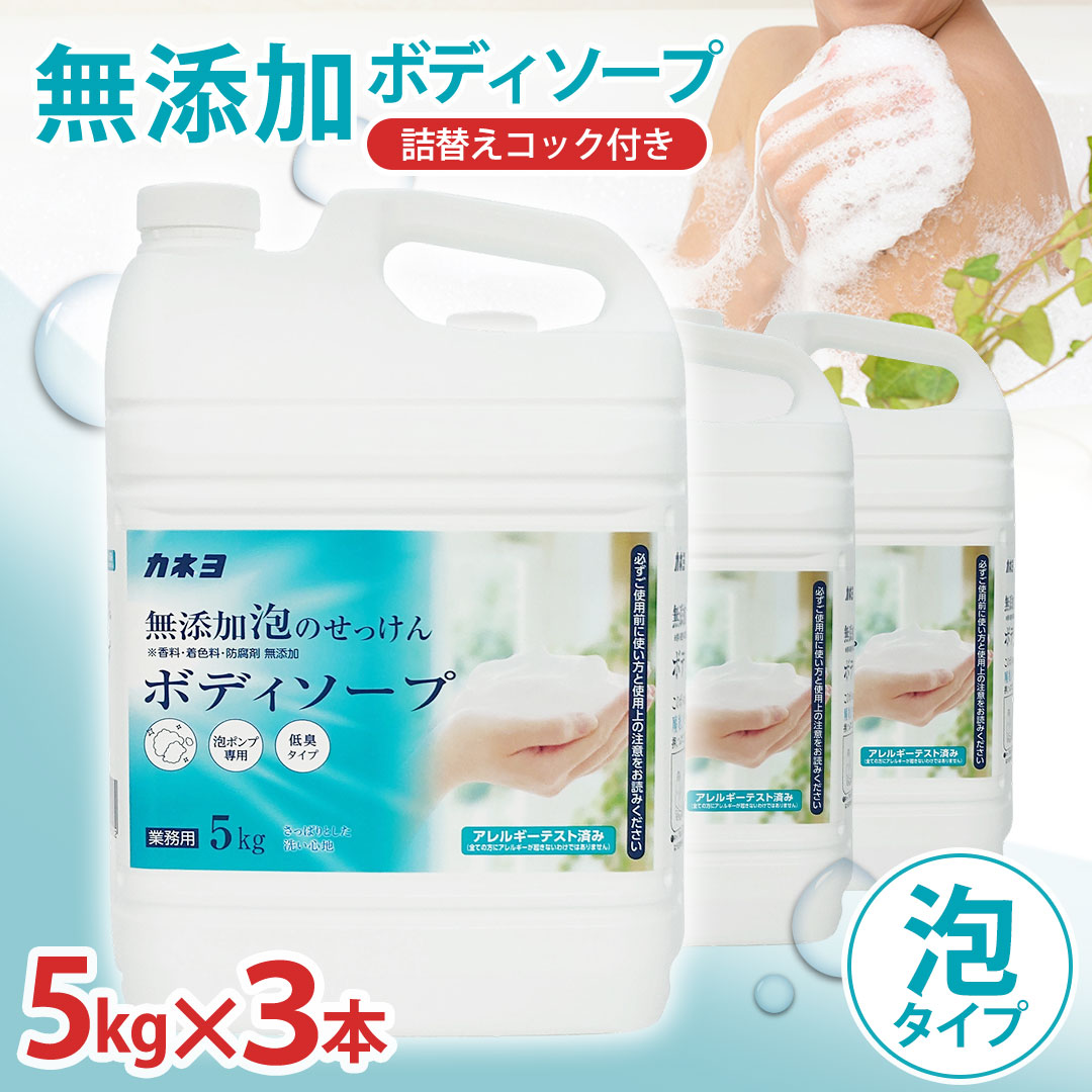 【ふるさと納税】カネヨ石鹸 無添加 ボディソープ 5L×3本（詰替えコック付き）） 大容量 詰替え用 敏感肌 低刺激 無香料 無着色 日本製 弱酸性 泡タイプ 石けん ボディケア 家族用　【11218-1033】