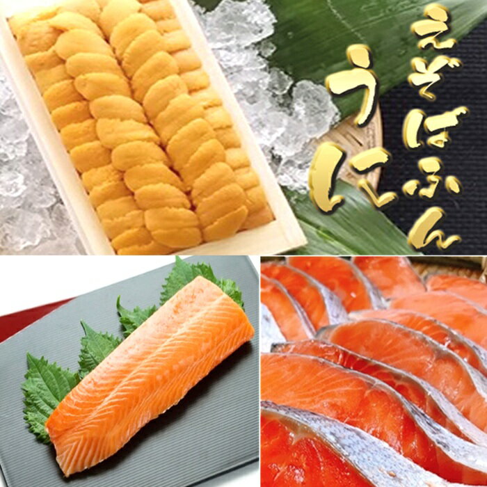 【ふるさと納税】エゾバフンウニ約100g×1折・お刺身サーモン300g～500g(1～3本)、塩銀鮭切り身×10切(個包装)[11月下旬以降発送] D-71069