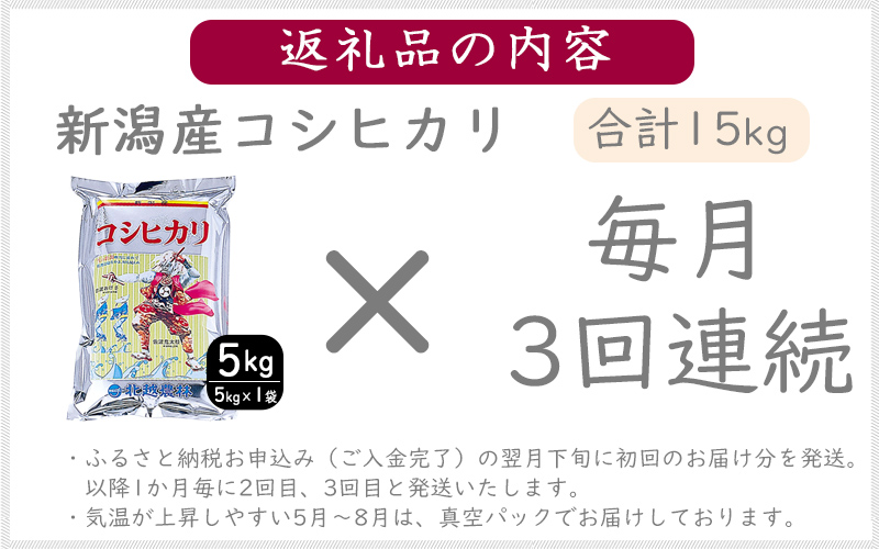 こしひかり 新潟産 コシヒカリ 5kg 毎月3回 連続でお届けします。定期便 米 お米 こめ コメ ごはん 新潟 白米 コシヒカリ ブランド米 銘柄米 お取り寄せ 産地直送 