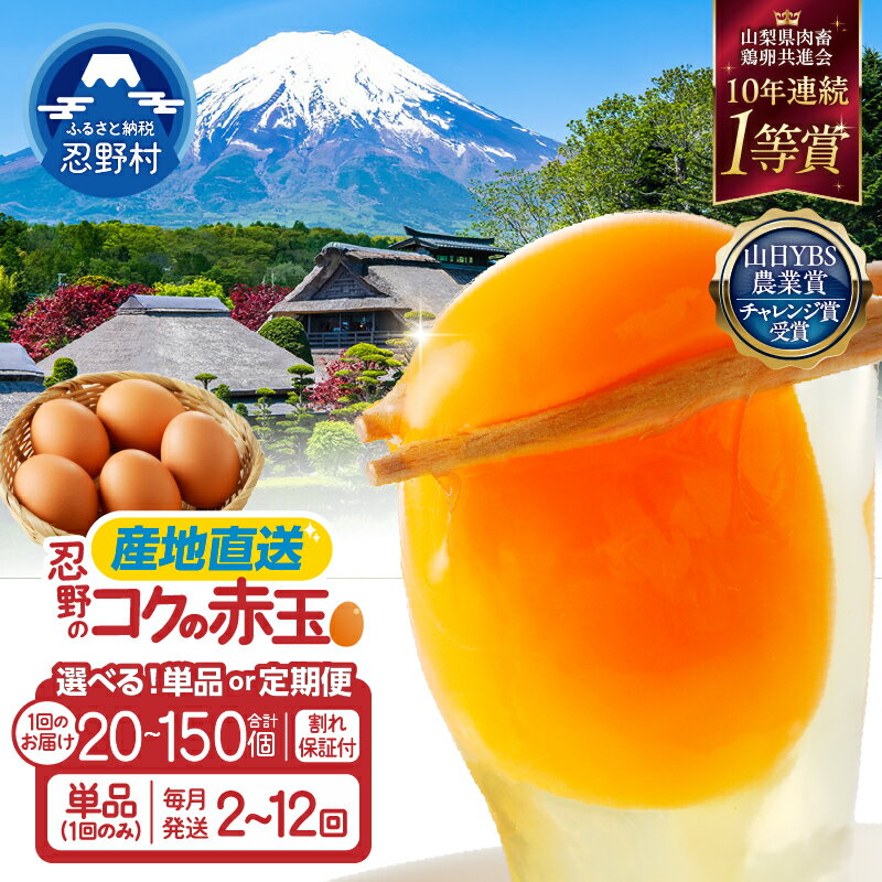 【ふるさと納税】 たまご 卵 旨味 人気 赤玉 20個～150個 単品 定期便 割れ保証付 一等賞 受賞 新鮮 濃厚 卵かけご飯 コク もみじたまご TKG 10000円以下 朝食 夕食 夜食 産地直送 忍野村 山梨県産 送料無料 ※沖縄県、離島不可