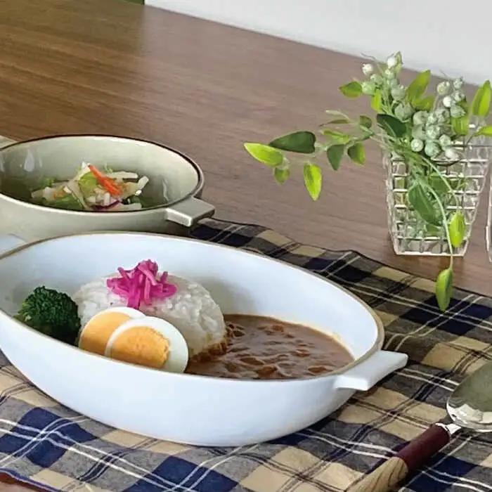 【波佐見焼】グラタン皿 大 ホワイト（藁白） 2枚セット カレー皿 パスタ皿 食器 皿 【和山】 [WB134]  波佐見焼