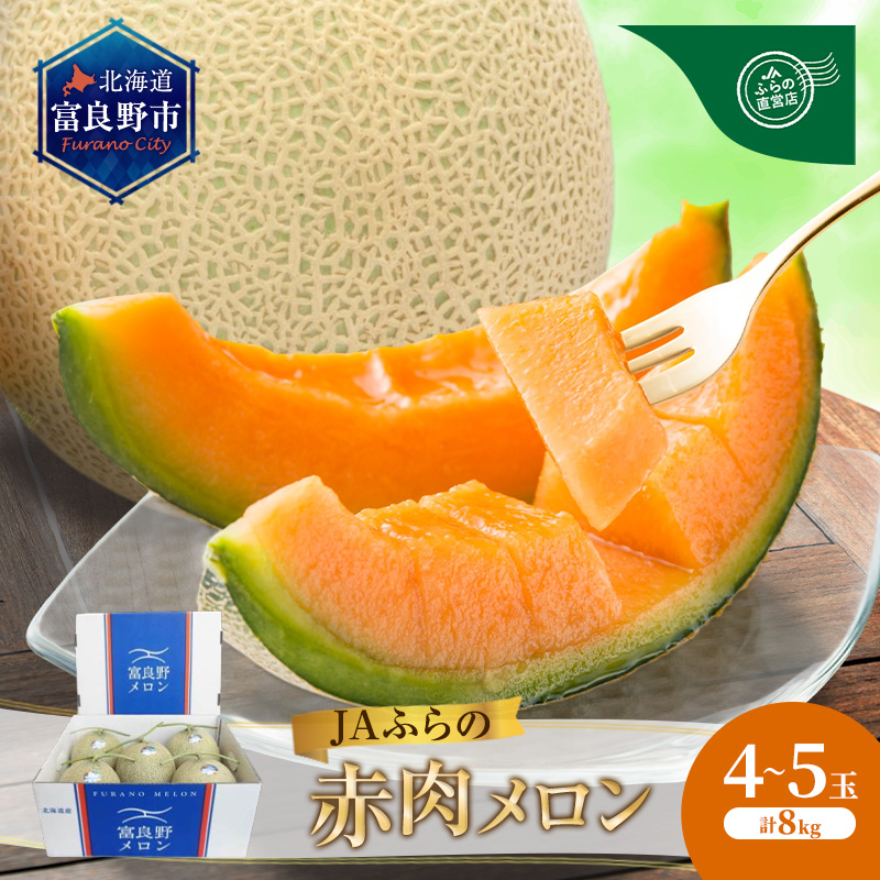 【2026年8月～発送】JAふらの 赤肉メロン 4～5玉（計8kg）富良