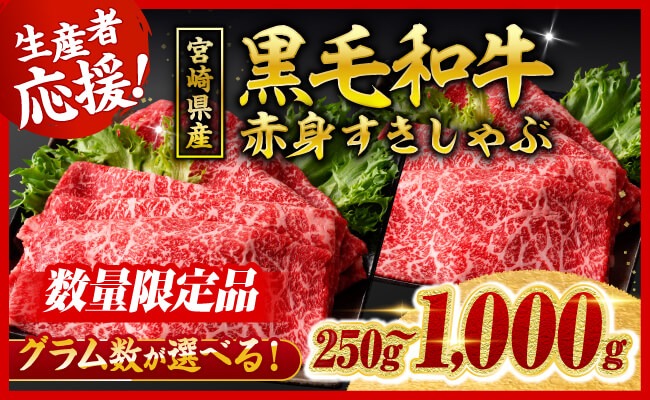 ※発送月・内容量が選べる※ 生産者応援！宮崎県産黒毛和牛赤身すきしゃぶ250g～1000g 【 数量限定 牛肉 牛 肉 5等級 すき焼き すきやき しゃぶしゃぶ スライス 】 [ C00628-29 C00630-31 C00632-33 C00681 ]