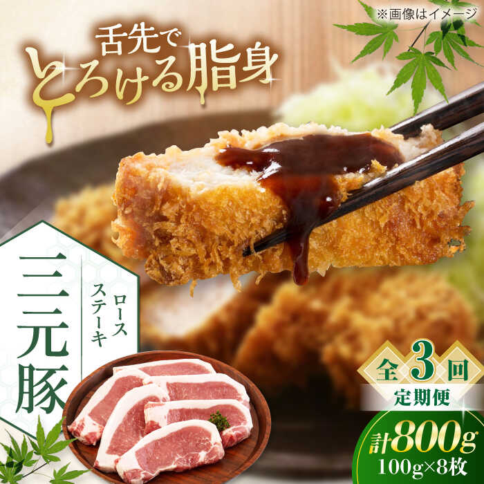 【ふるさと納税】 定期 三元豚 ロースステーキ 8枚 100g/枚 ▼ 全3回 定期便 藻塩ナシ 《喜茂別町》【平田牧場】肉 豚肉 ロース ステーキ ステーキ用 とんかつ トンテキ 生姜焼き 冷蔵配送 北海道 平田牧場 おすすめ [AJAP091] 51000 51000円