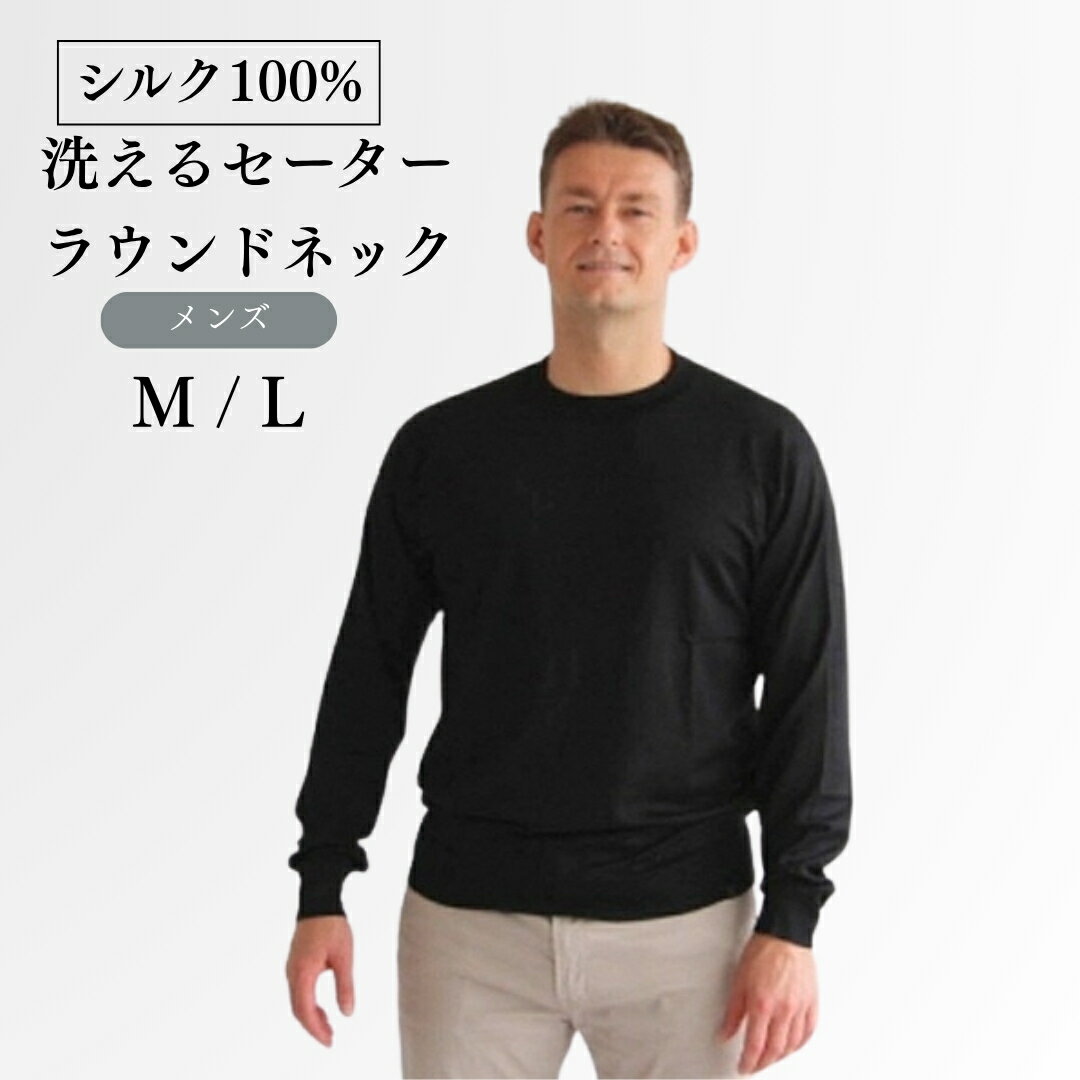 【ふるさと納税】 洗える セーター ラウンドネック シルク100％ メンズ M L | 長袖 ニット ウォッシャブル 秋冬 秋 冬 シンプル 無地 プレゼント ギフト 父の日 新潟県 五泉市 有限会社アスリート