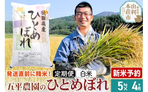 《令和8年産 新米受付》《定期便4ヶ月》【白米】ひとめぼれ 5kg 秋田県産 五平農園のひとめぼれ《12月上旬発送予定》 [ひとめぼれ 新米受付 米 お米 こめ 白米 精米 ブランド米 食卓 おにぎり 秋田県産 秋田県 由利本荘市]