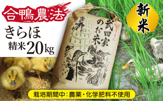 《令和６年産》新米 武田家のお米 きらほ（精米）20kg＜合鴨農法＞【米農家 仁左ェ門】 / 米 白米 ５キロ ４袋 アイガモ