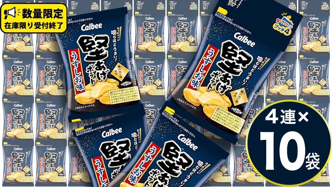 4連 小袋 お菓子 カルビー 堅あげポテト (うすしお味 プッチ4) 40袋（4連×10） ポテチ お菓子 おかし 大量 スナック おつまみ ジャガイモ じゃがいも まとめ買い おやつ 数量限定