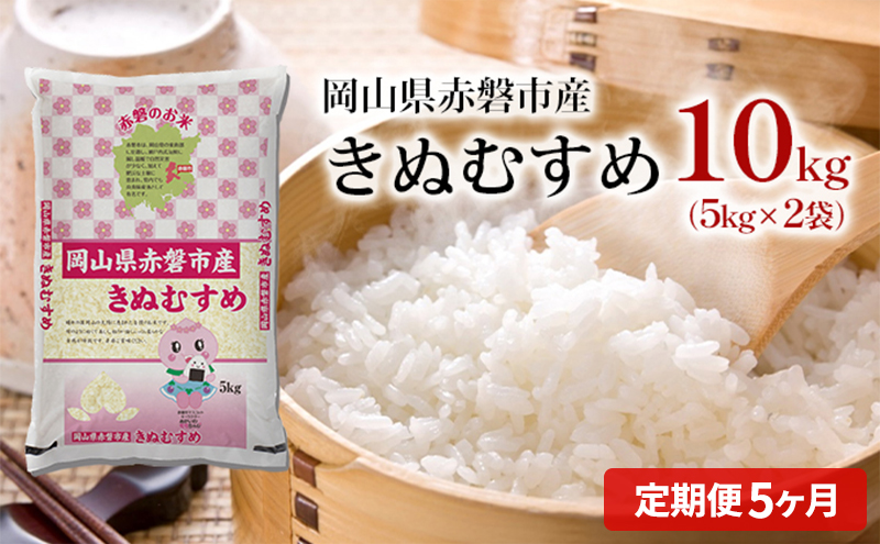 米 2025年産 定期便 5ヶ月 きぬむすめ 10kg（5kg×2袋）岡山県赤磐市産 精米 白米 こめ お米 特Aランク 5回 