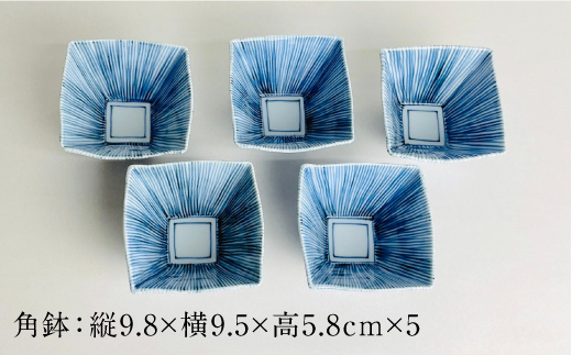 【波佐見焼】内外十草 角 小鉢 5個【大新窯】 [DC56]