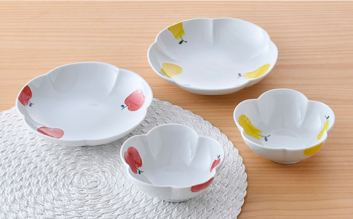 【波佐見焼】りんご・ラフランス フラワー ボウル プレート セット【松幸陶芸】 [HB44]