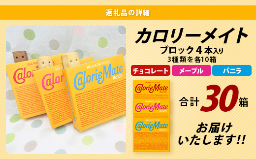 カロリーメイト ブロック 4本入り 3種類 各10箱 計30箱 【大塚製薬 チョコ バニラ メープル 5大栄養素 徳島県 那賀町 非常食 常備食 災害 新生活 備蓄 長期保存 栄養食 】MS-9-1
