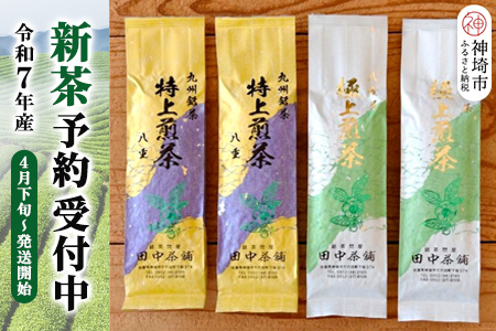 【新茶受付4月末〜発送開始】「極上煎茶」2本・「特上煎茶」八重2本飲み比べセット 【佐賀県産 銘茶 嬉野茶 知覧茶 まろやか コク 香り お徳用】(H047106)