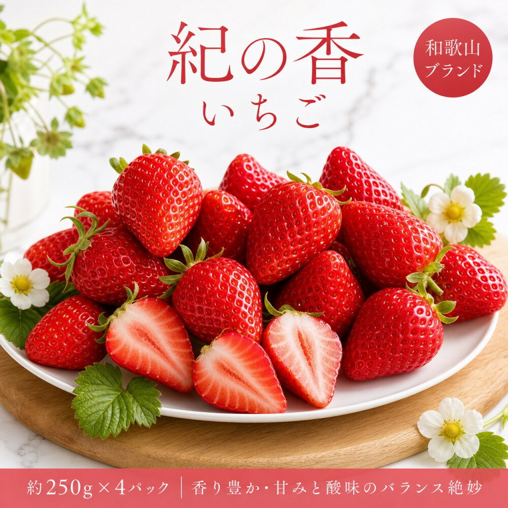【ふるさと納税】紀州和歌山ブランドいちご「紀の香」約250g×4P ［UT143］ | いちご 紀の香 フルーツ 果物 くだもの 食品 人気 おすすめ 送料無料