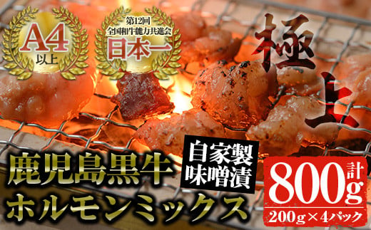 鹿児島黒牛 和牛ホルモンミックス 自家製味噌漬け(計800g・200g×4P) 国産 鹿児島県産 黒毛和牛【佐多精肉店】A24-v02