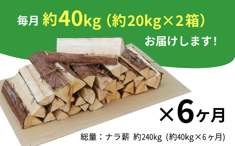 6ヶ月定期便 なら薪 中～大割 約40kg ( 約20kg×2箱 ) 計240kg 6回 6ヶ月 中割 大割 薪ストーブ アウトドア キャンプ 焚火 暖炉 楢 ナラ 薪 まき 雑貨 日用品 定期便 定