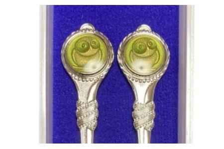 梟 スプーン・フォークセット【東京七宝】（カラー：黄緑）【004-005-2】
