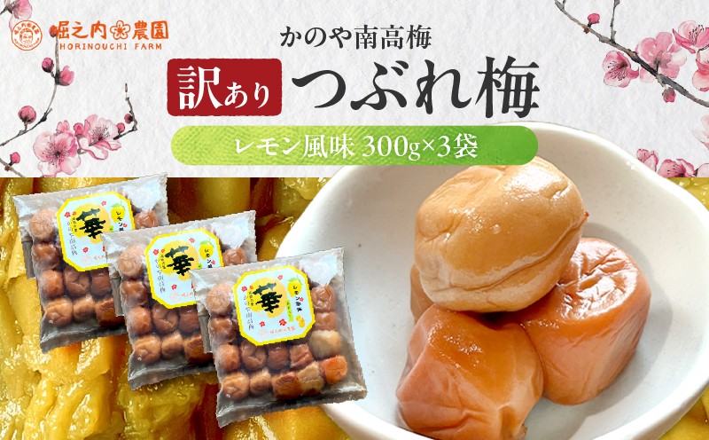 
            2586 ＜訳あり＞ つぶれ梅 梅干し かのや南高梅 D レモン風味 3袋 ×300g （計900g）　KN033-006
          