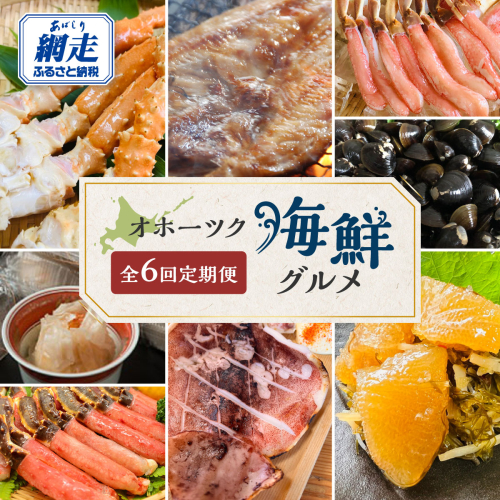 【定期便】オホーツク海鮮グルメ定期便 6回 ホタテ 貝柱 タラバガニ ズワイガニ ポーション 脚 いくら しじみ 鮭 切り身 北海道 網走 ※着日指定不可 ※離島への配送不可  ABAO068