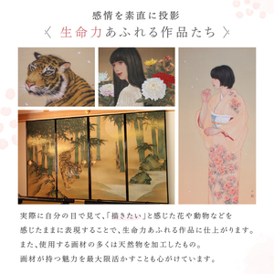 田口由花　着彩済み原画「山茶花に兎（さざんかにうさぎ）」（『おとなのスケッチ塗り絵　絢爛たる花鳥図譜』掲載作品）【0109-002-9】色鉛筆画 日本画 絵画 ｲﾝﾃﾘｱ 原画 芸術品 美術品