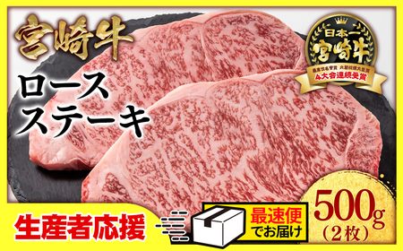 生産者応援【宮崎牛】ミヤチク　ロースステーキ2枚　計500g＜1.5-18＞