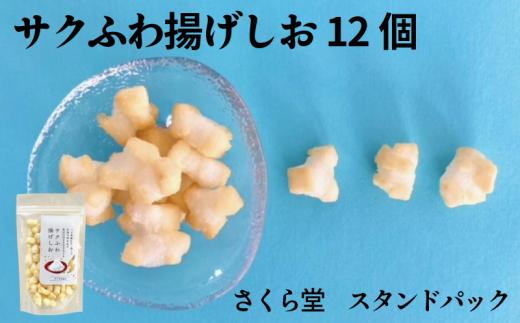 おかき サクふわ揚げしお 12個 さくら堂 スタンドパック さくら製菓 新潟 新発田 菓子 おかし お菓子 和菓子 しお シオ 塩 お塩 ソルト シンプル 塩味 深海塩 みしお ライス 米 お米 もち米 せんべい 煎餅 米菓 間食 おやつ ダイエット ヘルシー sds009_01