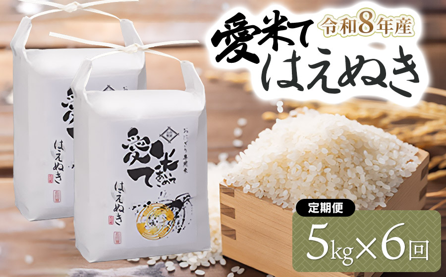 【令和8年産先行予約】【6ヶ月定期便】 はえぬき　精米 5kg×6ヶ月　山形県鶴岡市産　愛米て　| 米 こめ コメ 5キロ ブランド米 庄内米 ごはん ご飯 美味しい 国産 おにぎり 農家直送 おすすめ 人気 お取り寄せ 返礼品