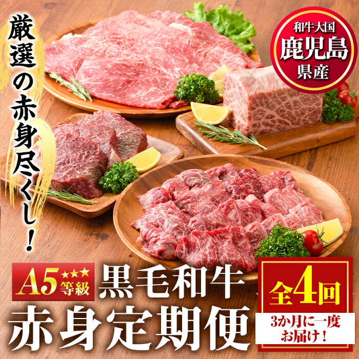 【ふるさと納税】＜定期便・全4回＞カミチクグループの定期便！鹿児島県産黒毛和牛赤身定期便(合計1.7kg)牛肉 黒毛和牛 和牛 ステーキ スライス 焼肉 BBQ キャンプ 定期便 頒布会 A5 冷凍 ギフト【LRプラスK】