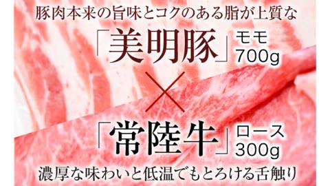 【茨城県共通返礼品／行方市】 美明豚 × 常陸牛 スライス 約1kgセットD （美明豚モモ約700g 常陸牛ロース約300g 計約1kg） [CF012ya]