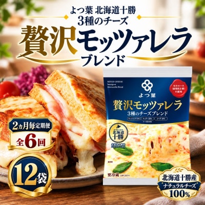 【2ヵ月毎定期便】よつ葉北海道十勝　3種のチーズ《贅沢モッツァレラブレンド》 12袋全6回【配送不可地域：離島】