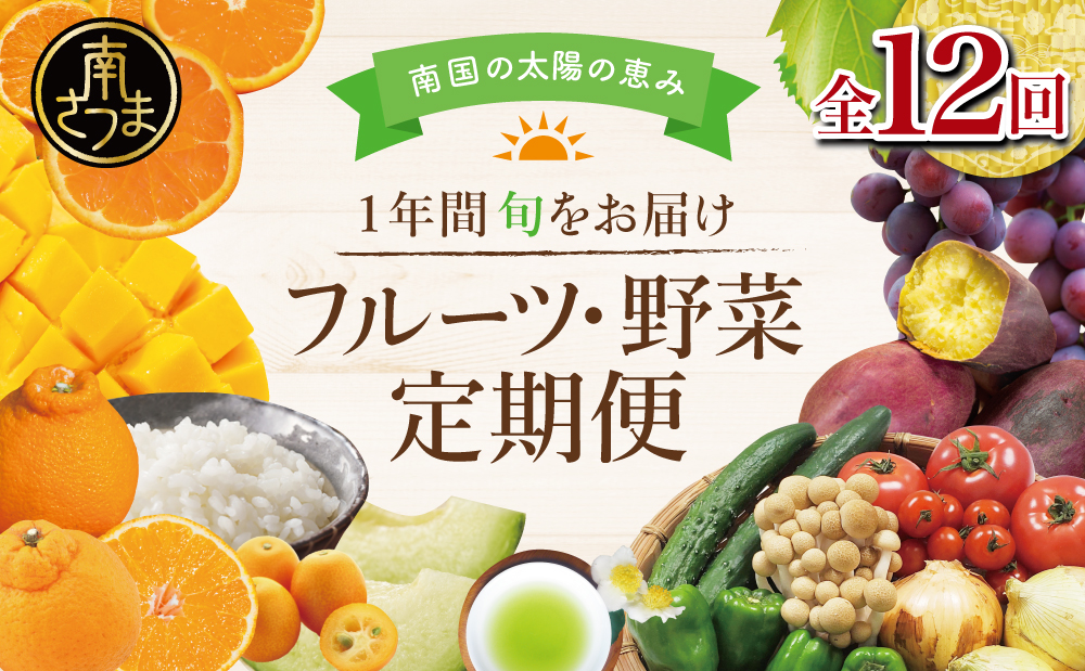 【定期便】南国の恵み 旬のフルーツ・野菜定期便（全12回）  鹿児島県産 果物 フルーツ 柑橘 野菜 お茶 米 コシヒカリ ぶどう 巨峰 マンゴー メロン 定期便