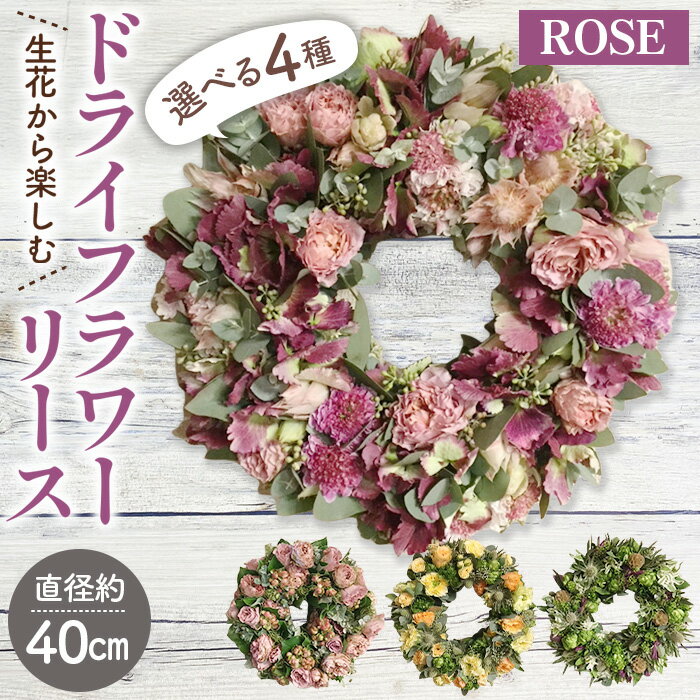 【ふるさと納税】生花から楽しむドライフラワーリース【バラ】 ／ 直径約40cm 生花リース 薔薇 季節の草花 ハンドメイド 手作り ドライフラワー 生花 インテリア 装飾 リース Fleurs de Nao No.478