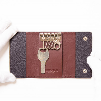 本革キーケース[パープル]5連キーフック シュリンク型押し