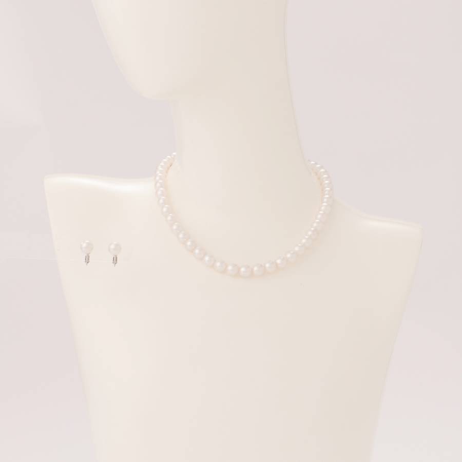 アコヤパール　ネックレス・イヤリングセット（E8.5ｍｍ）セット（ピンク）4　鑑別書付(MKhp-021)