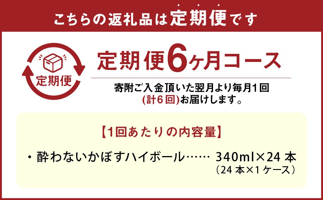 【6ヶ月定期便】 ノンアルコール 酔わないかぼすハイボール 1ケース（340ml×24本）×6回 計144本 JAフーズおおいた