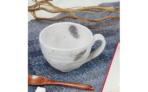 信楽焼 陶器製 丸型スープカップ (雪結晶)
