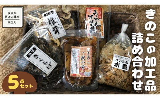 きのこ の 加工品 詰め合わせ 5点セット （茨城県共通返礼品：城里町） きのこミックス 野菜 水煮 国産 きのこ ご飯の素 国産 うどん そばの具 乾燥 しいたけ 乾燥 きくらげ バラエティ セット 乾燥きのこ 